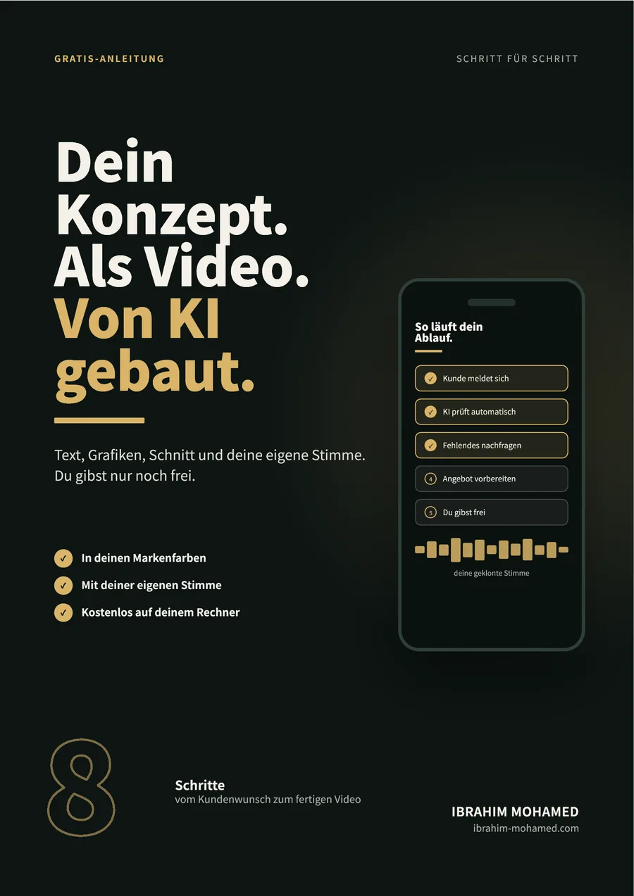 Titelseite der Anleitung: Dein Konzept. Als Video. Von KI gebaut.